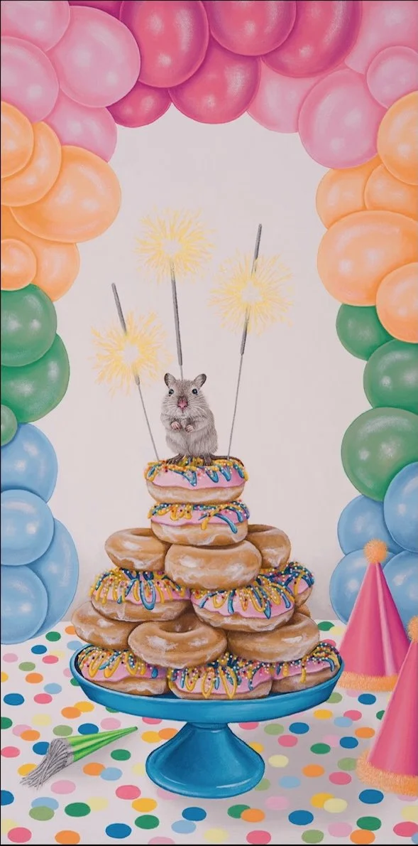 Mini Mouse, Original Acrylic painting with metallic and glitter accents and acrylic sprinkles on deep stretched canvas, 30 x 15 in. 2025