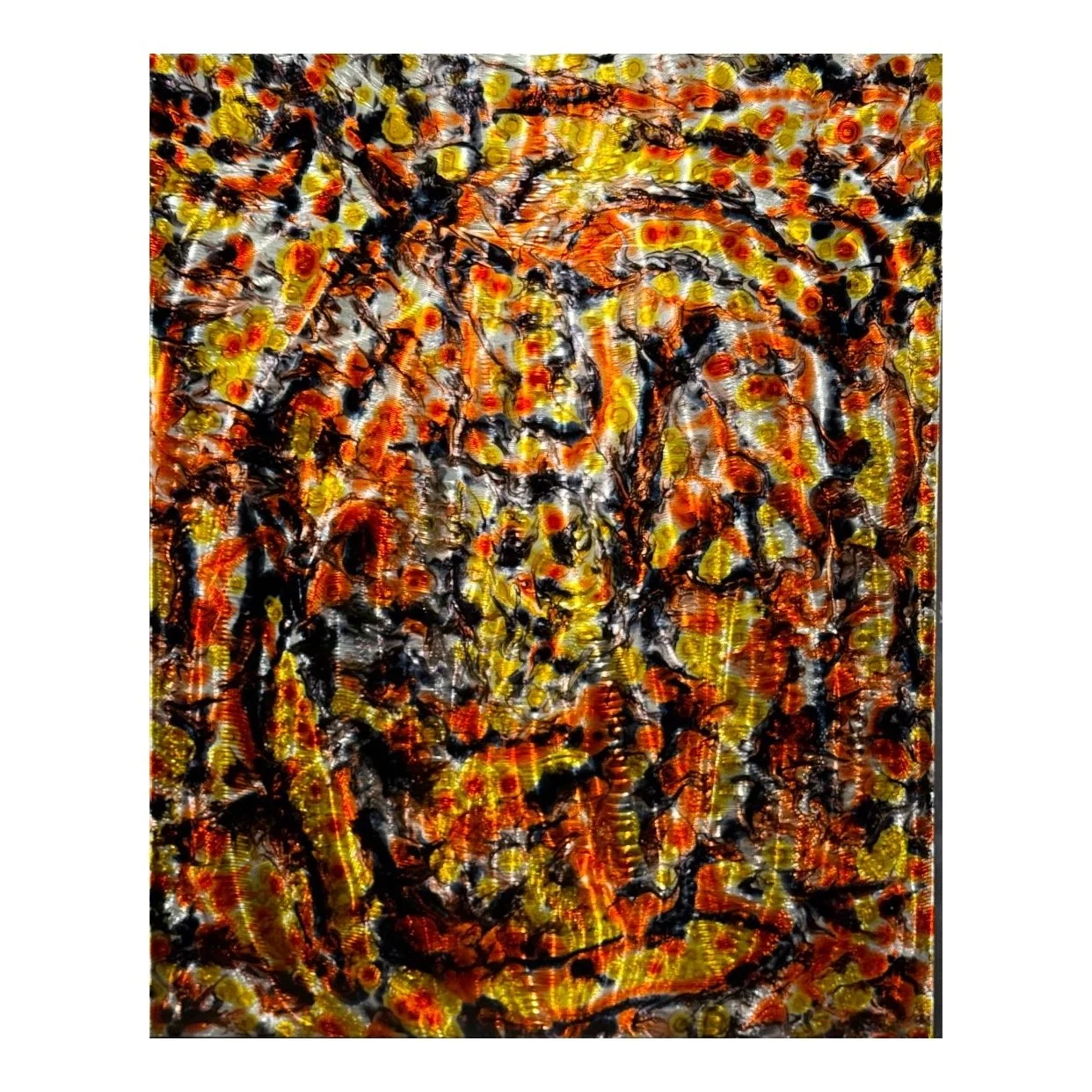 Koi Pond, Alcohol ink and resin on aluminum, 60 x 48 in. 2-25