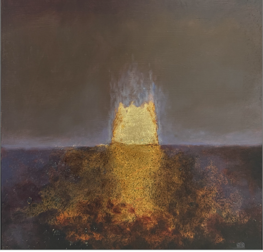 Rise, Oil and metal leaf on ACM panel, 12 x 12 in. 2025, SOLD