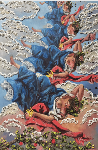 Falling From Grace, Acrylic, oil on canvas, 36 x 24 in., 2025
