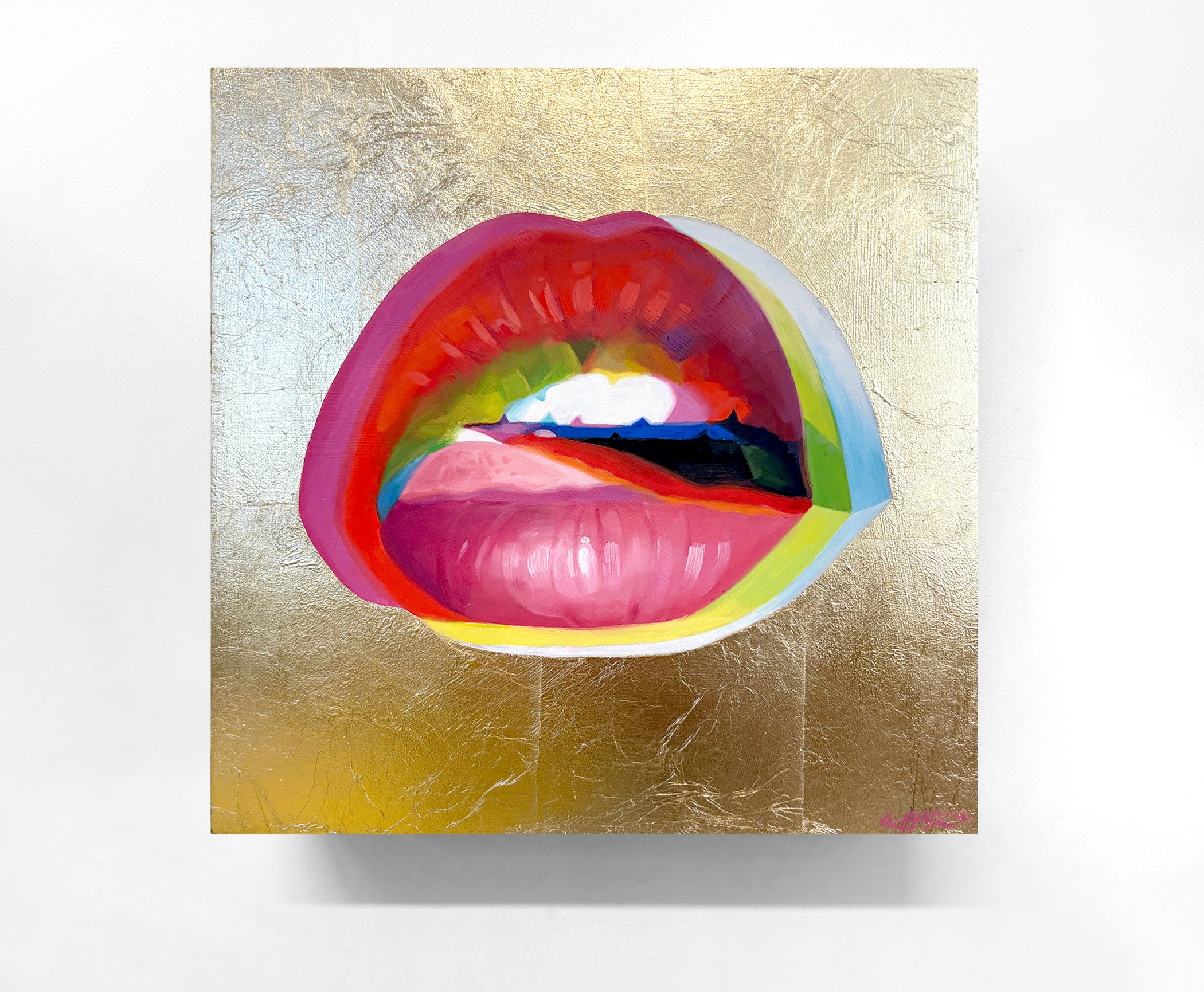 Chroma Kiss, Oil and gold leaf on panel, 12 x 12 in. 2025