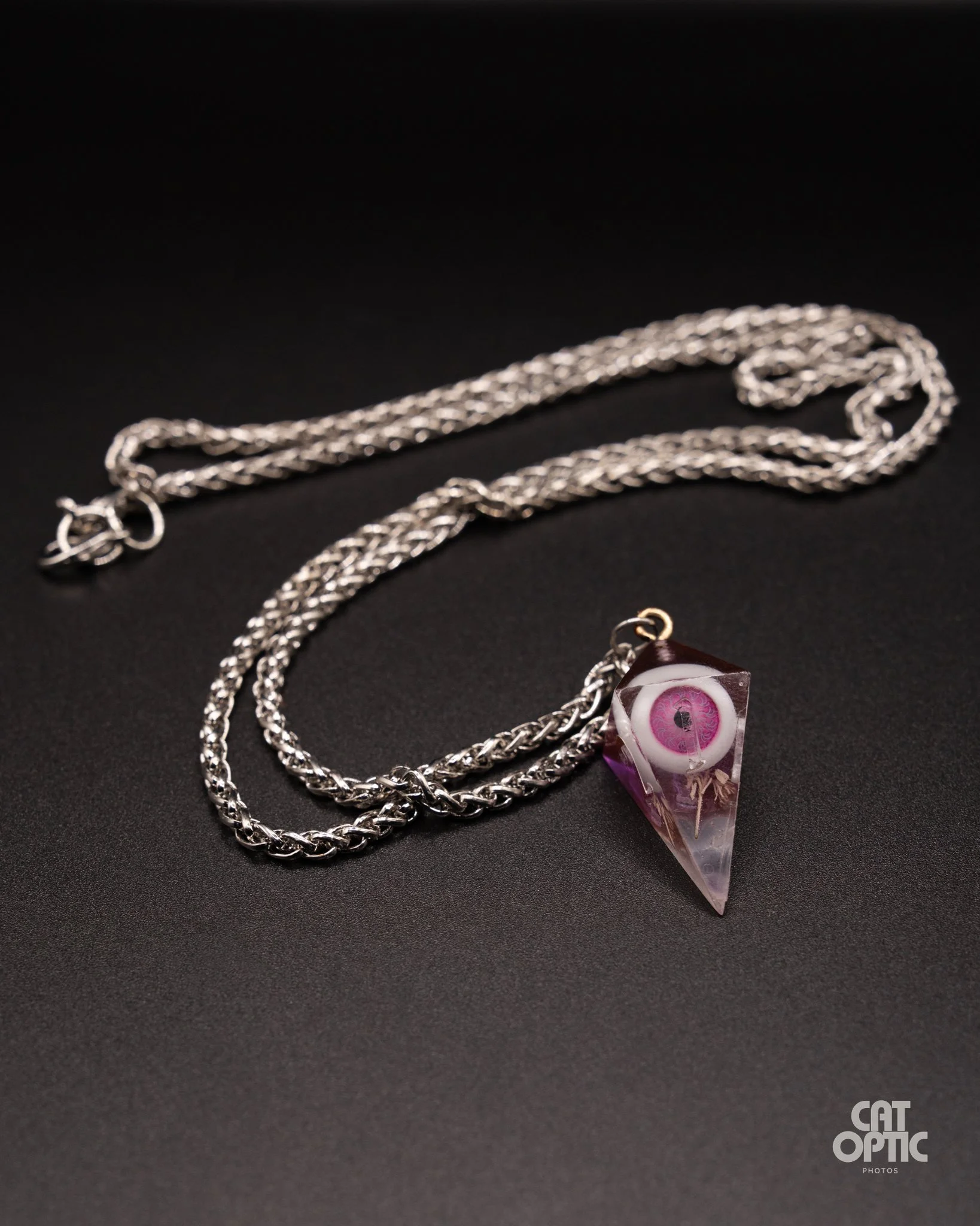 Pink Eyeball D4 Silver Necklace