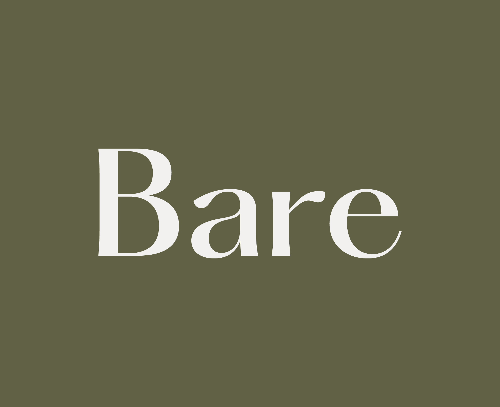 La palabra "Bare" en blanco sobre un fondo verde oliva.