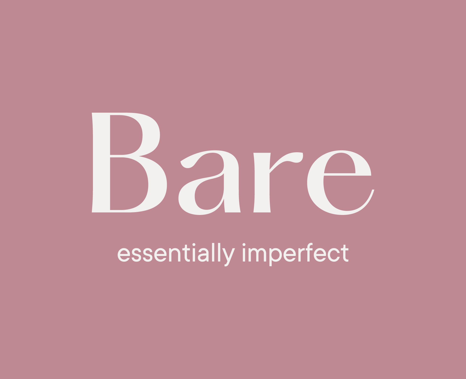 Texto "Bare essentially imperfect" sobre fondo rosa.