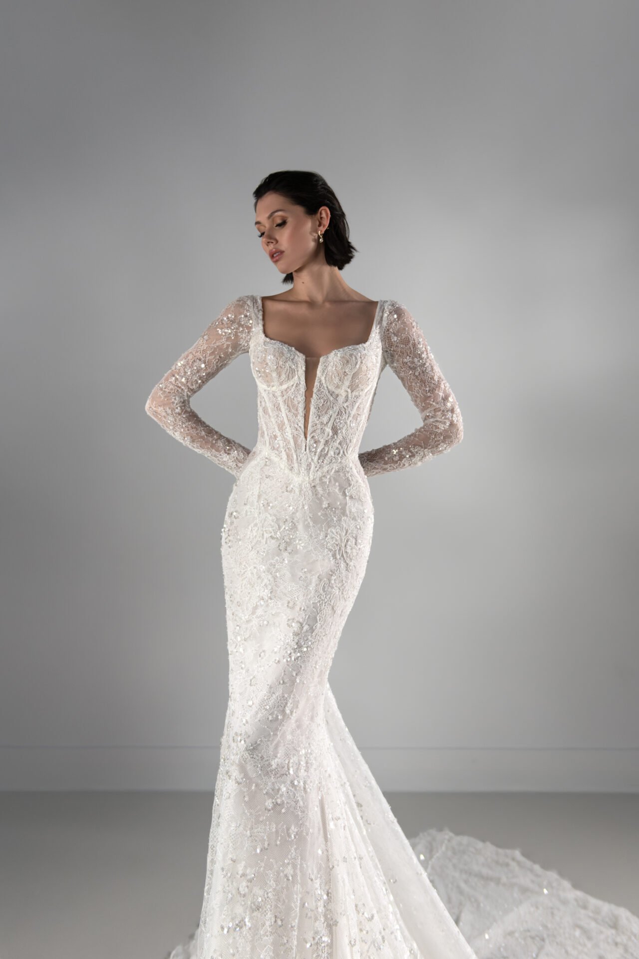 martina liana luxe le1405 lace long sleeve modern fitted wedding dress