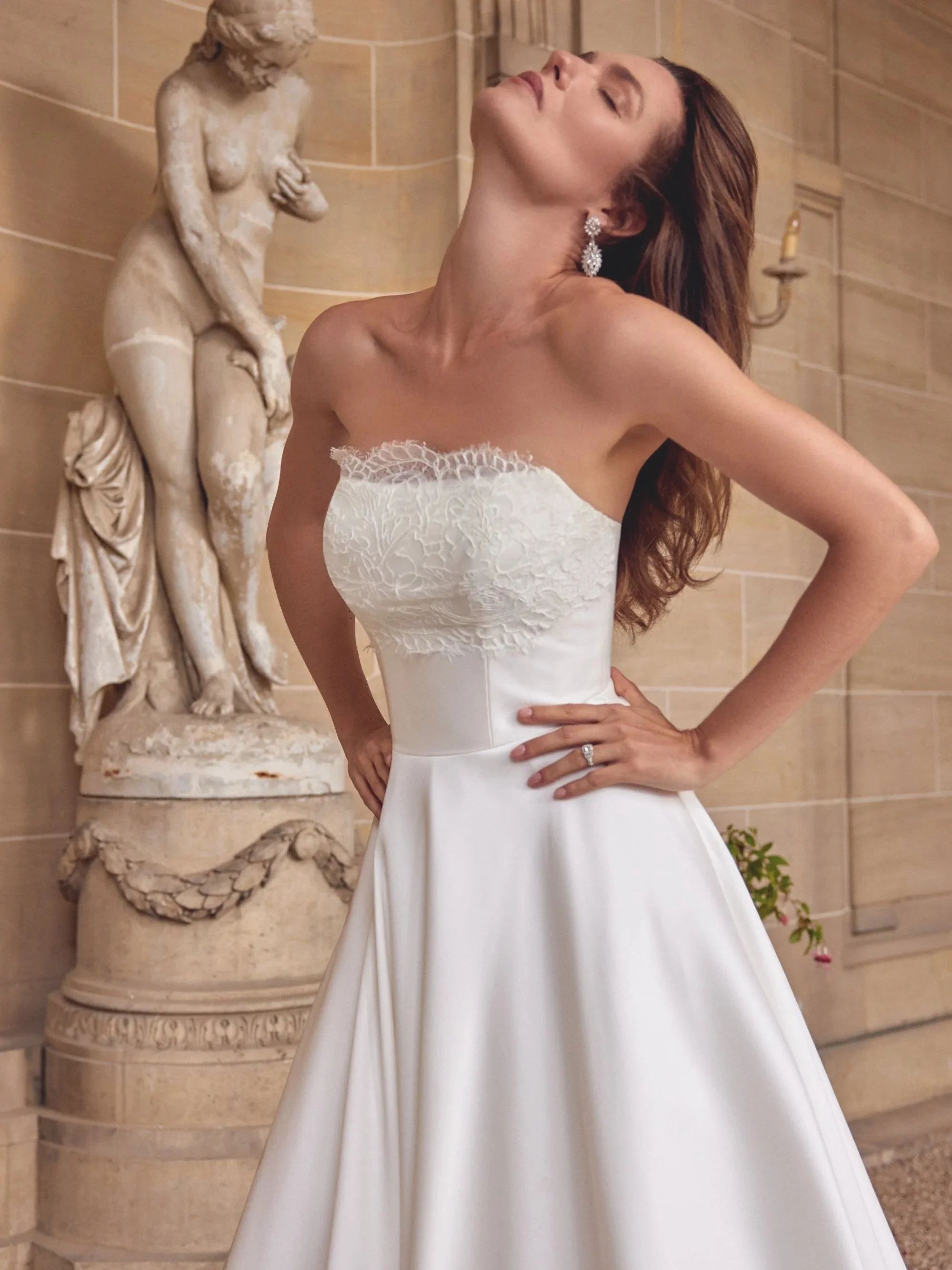 justin alexander mia satin and chantilly lace aline wedding dress