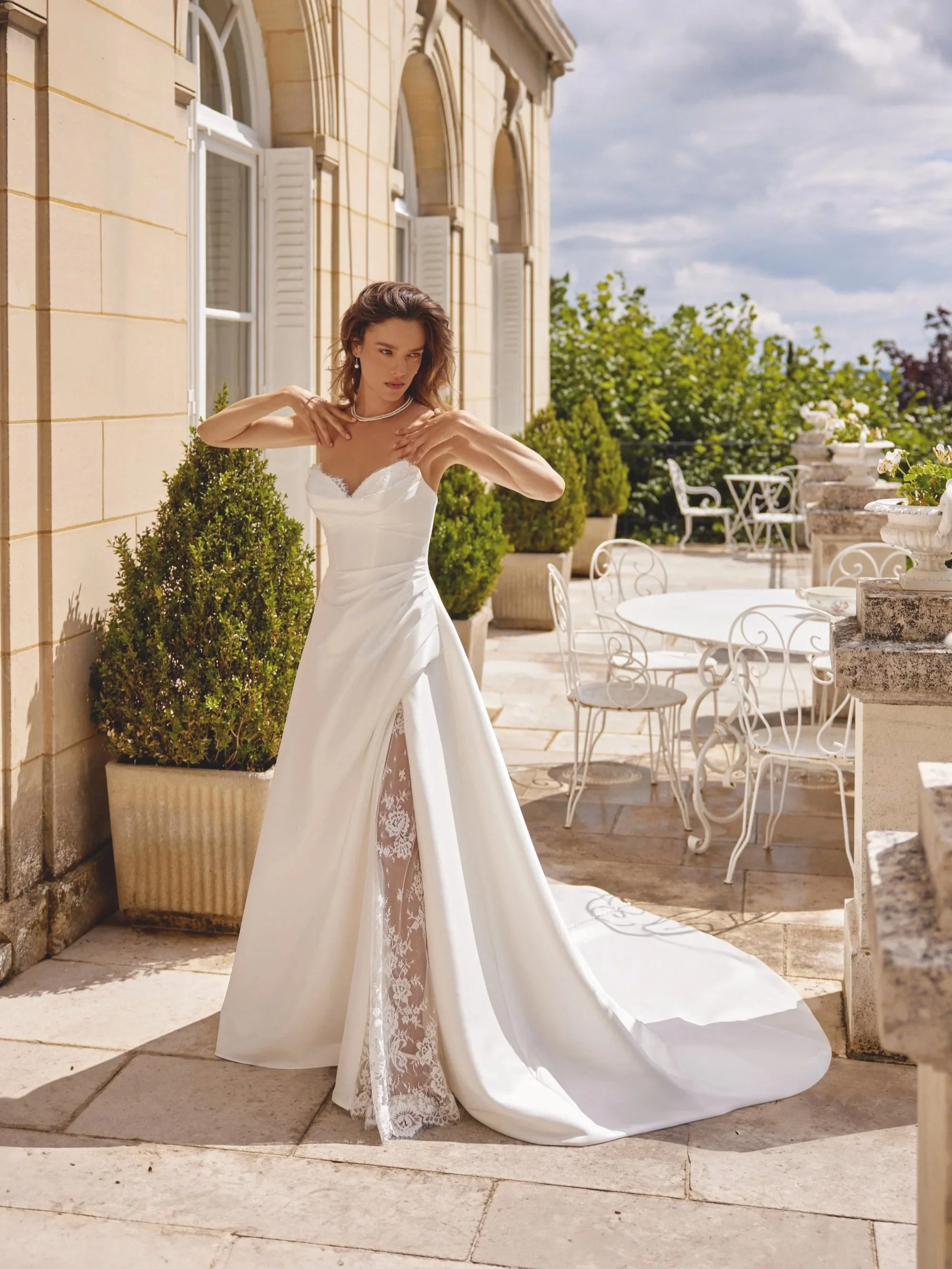 justin alexander madison satin wedding dress with lace slit
