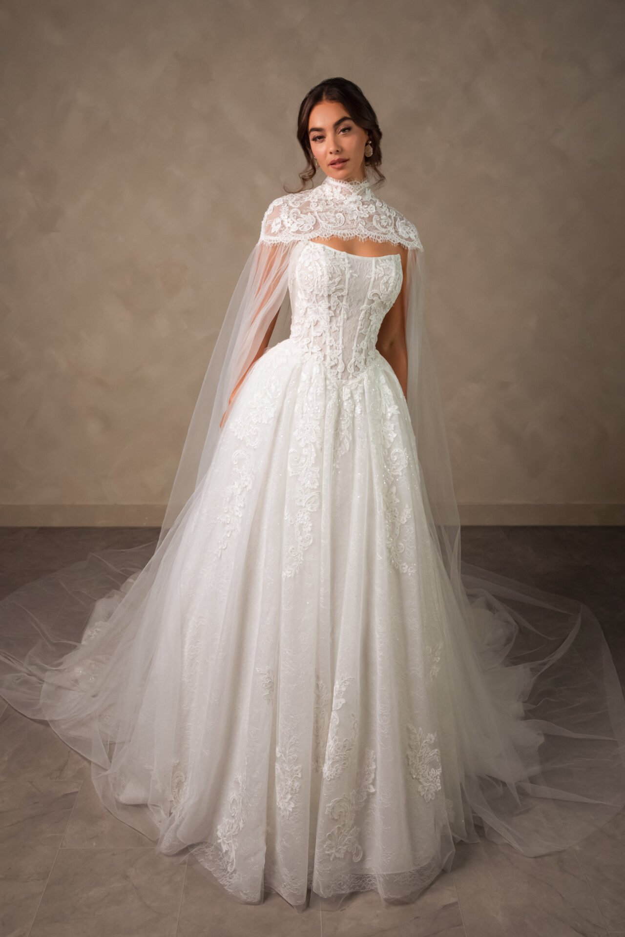 essense of australia D4553 lace and tulle flowy wedding dress