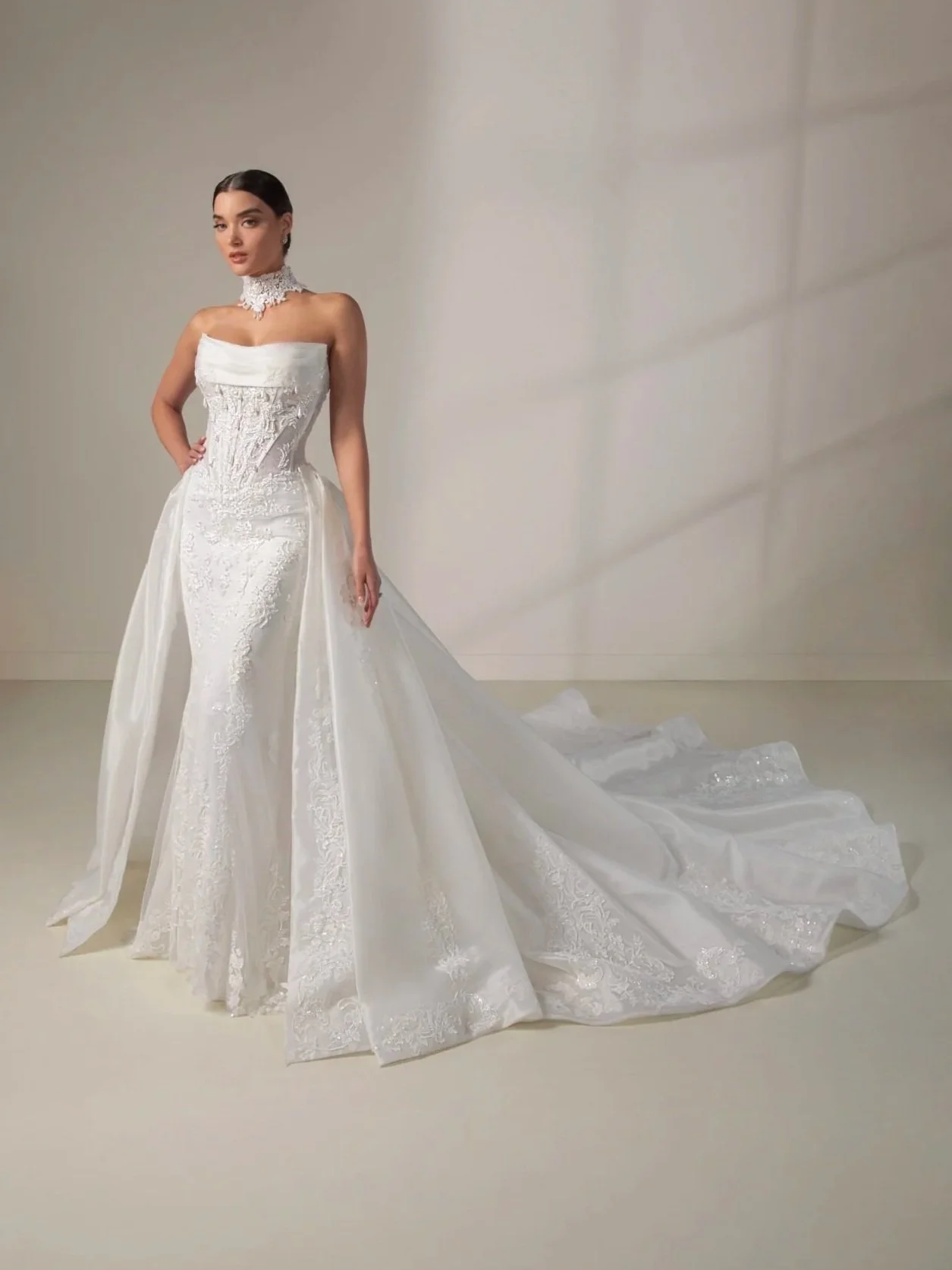 martina liana luxe le1415 beaded and lace luxe wedding dress with detachable overskirt