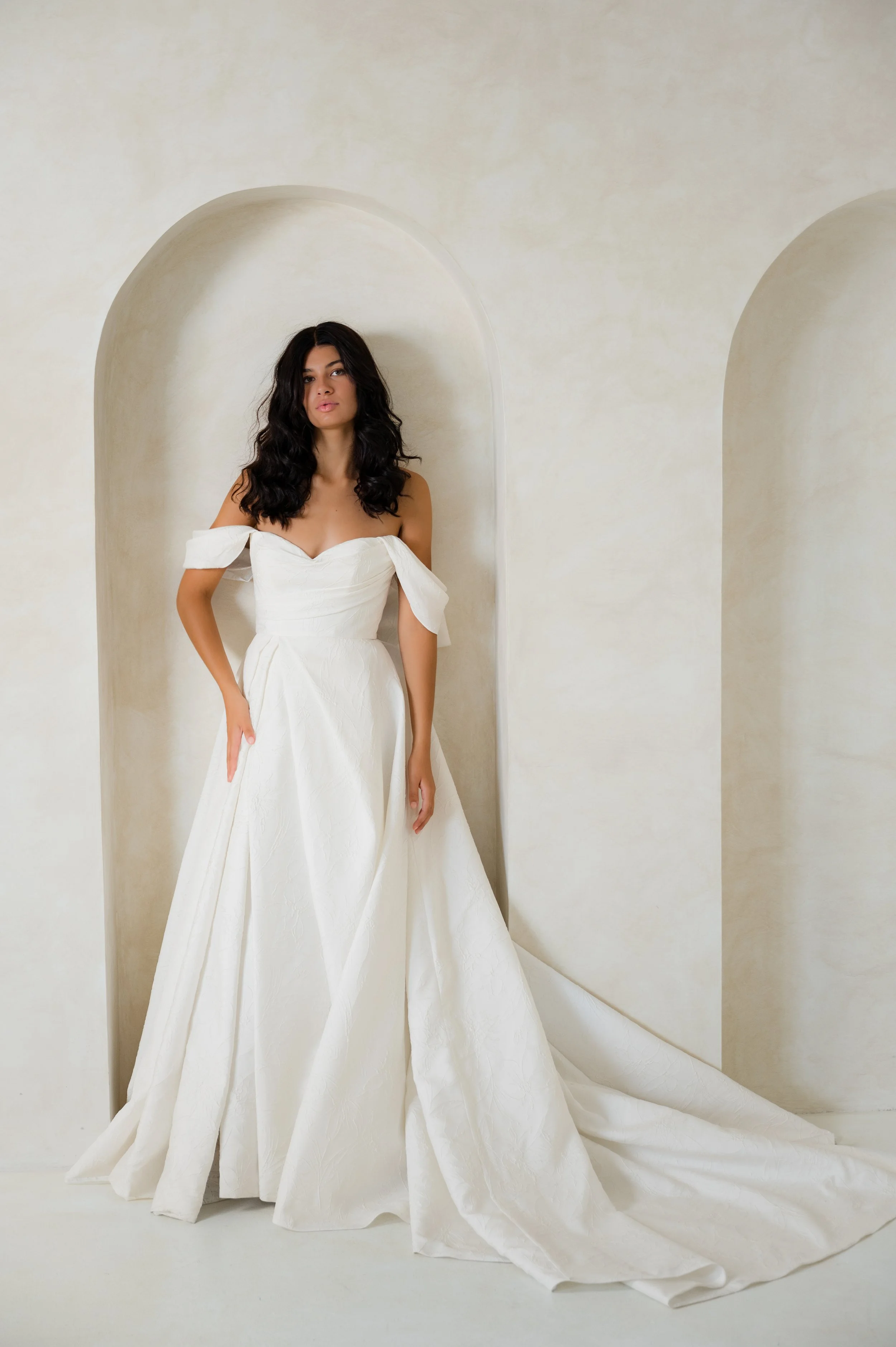 colby john atelier lou aline wedding dress with detachable off the shoulder sleeves