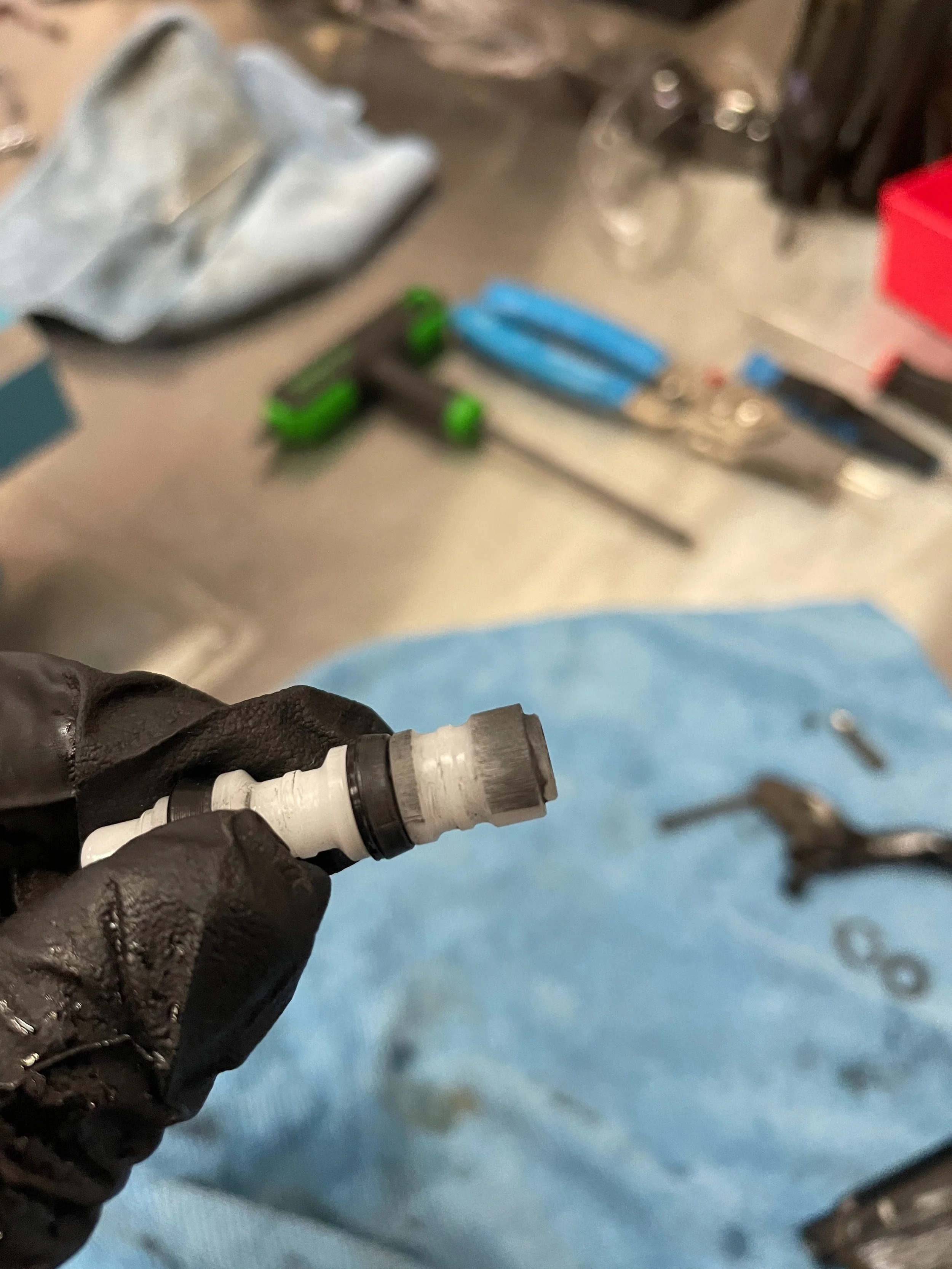  This is what your master-cylinder pistons might look like if you’re feeling a gummy lever that won’t return to it’s resting position. 