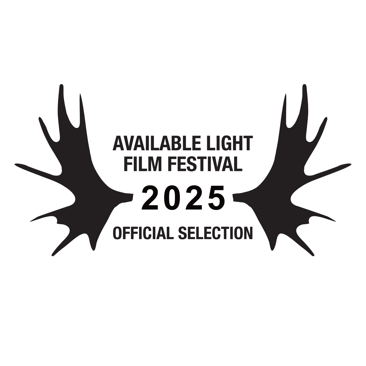 Black graphic with antlers and text promoting the 2025 Available Light Film Festival, official selection