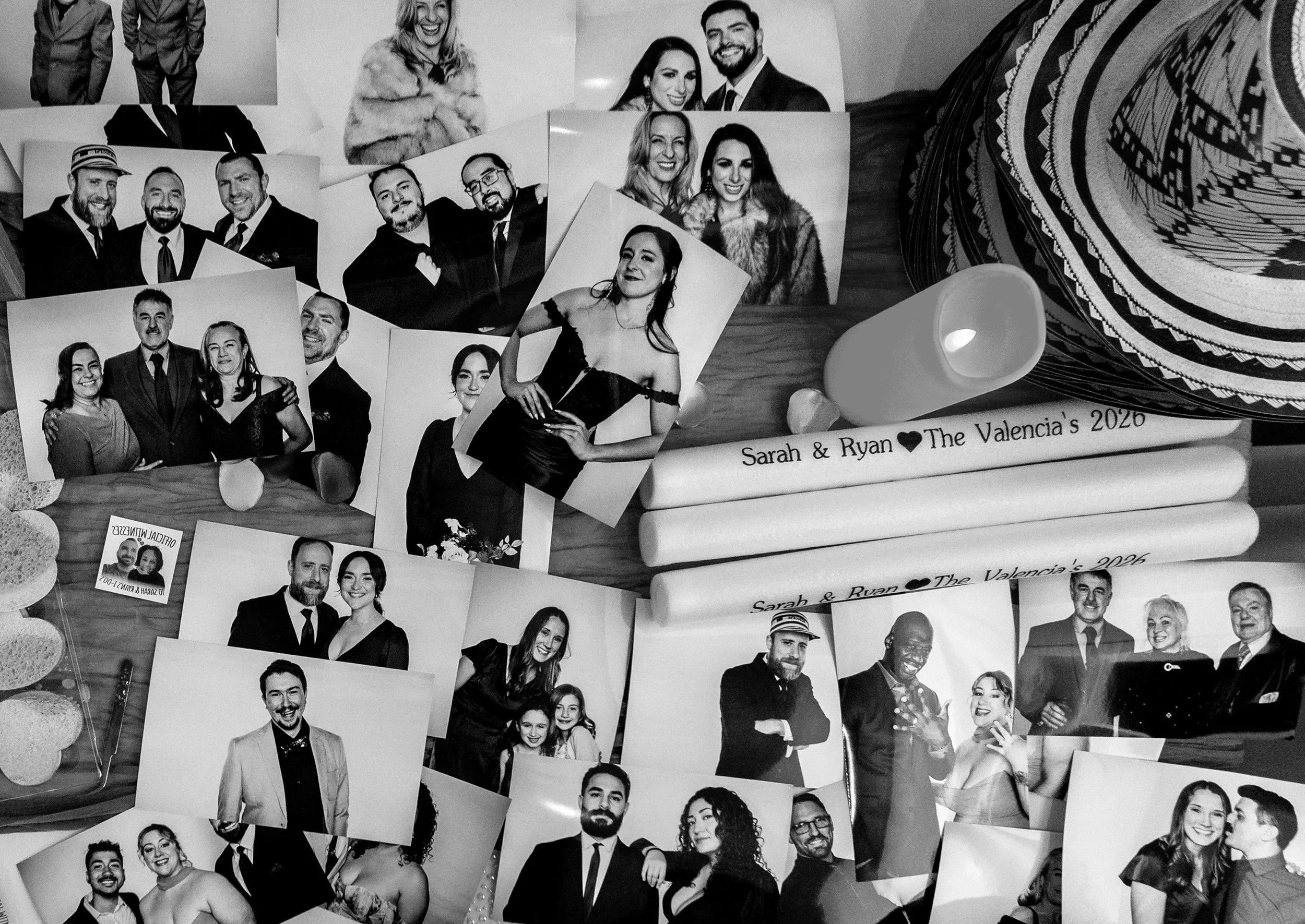 printed pictures of black and white photographs at the end of the night.