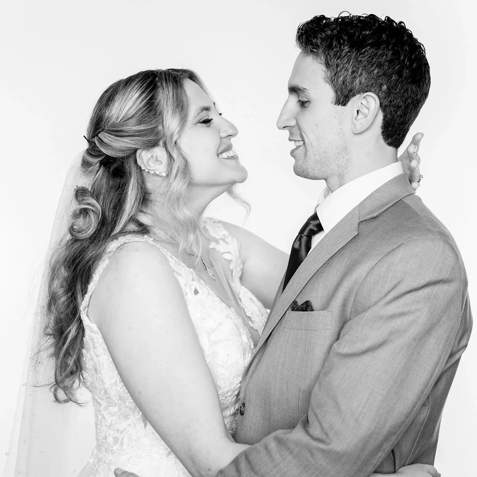 Portrait station classic black and white photos of the bride and groom