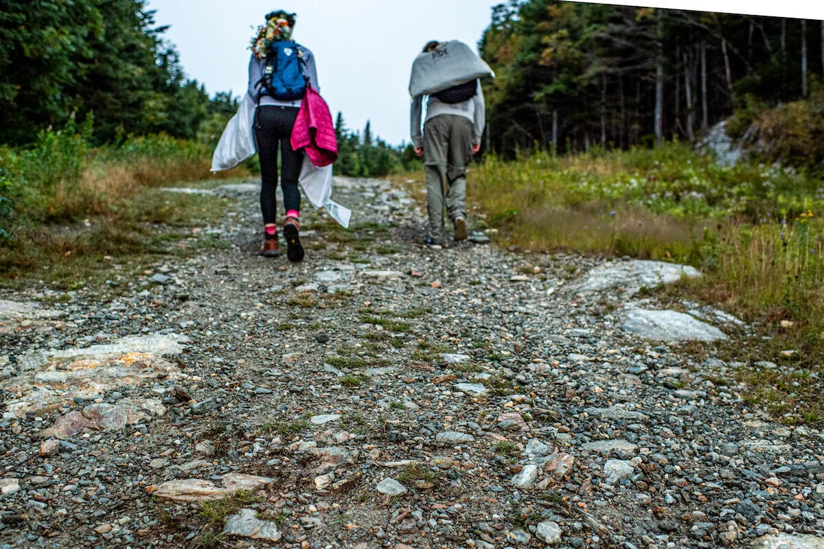 Couple hiking on Vermont mountain