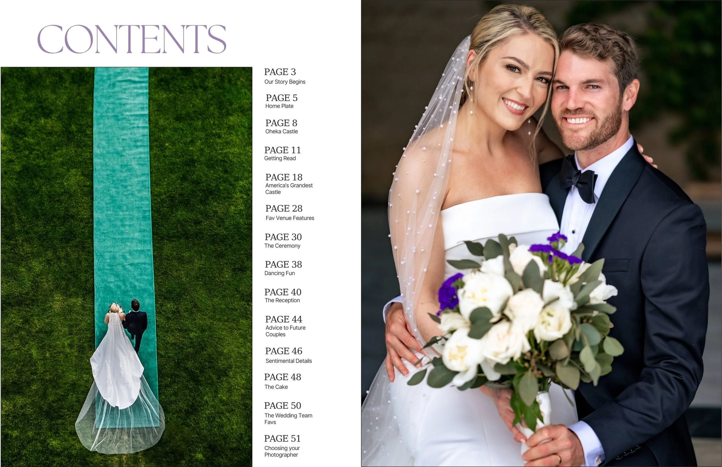 magazine table of context couple sits smiling