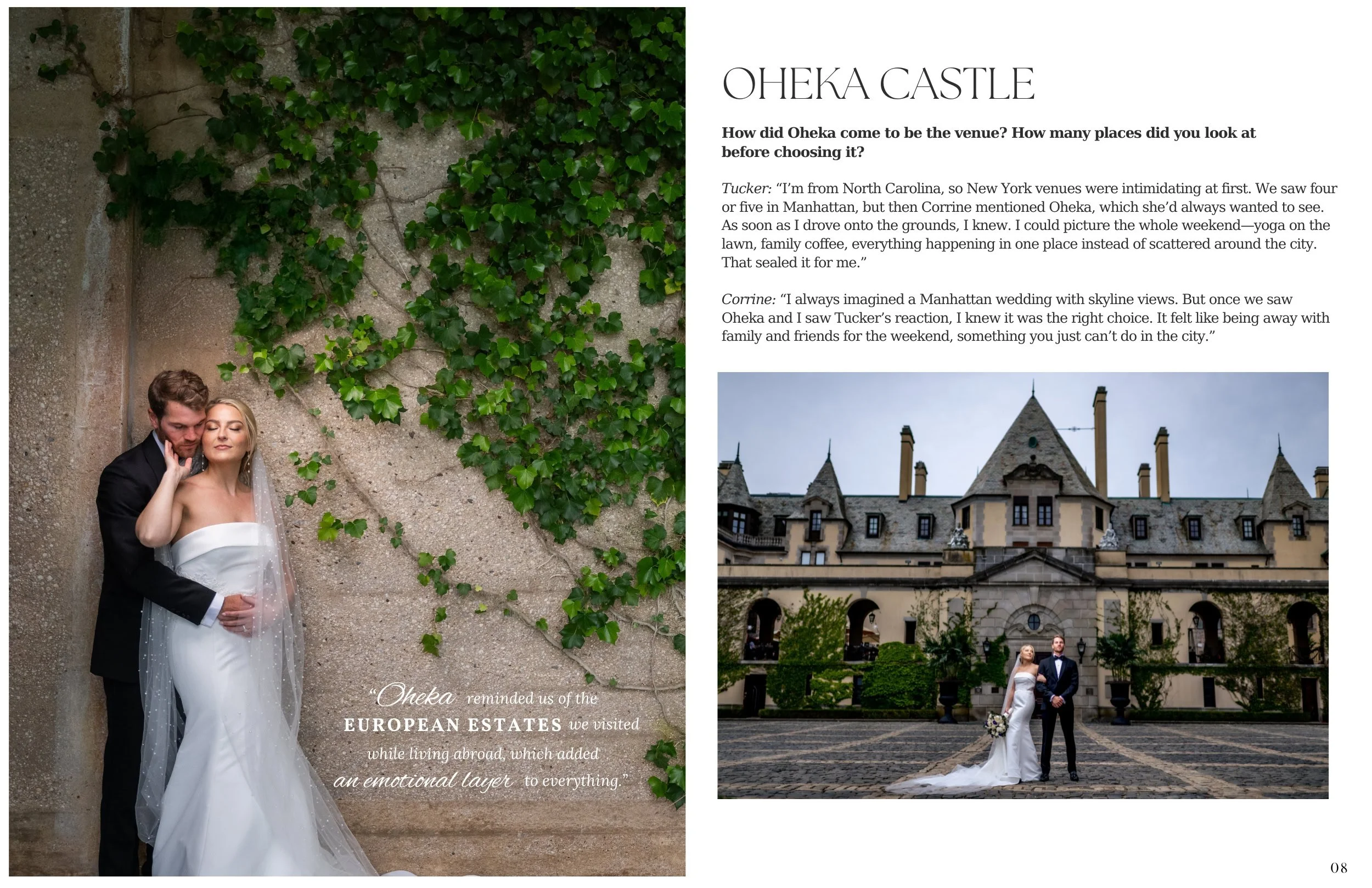 bride and groom in front of oheka castle