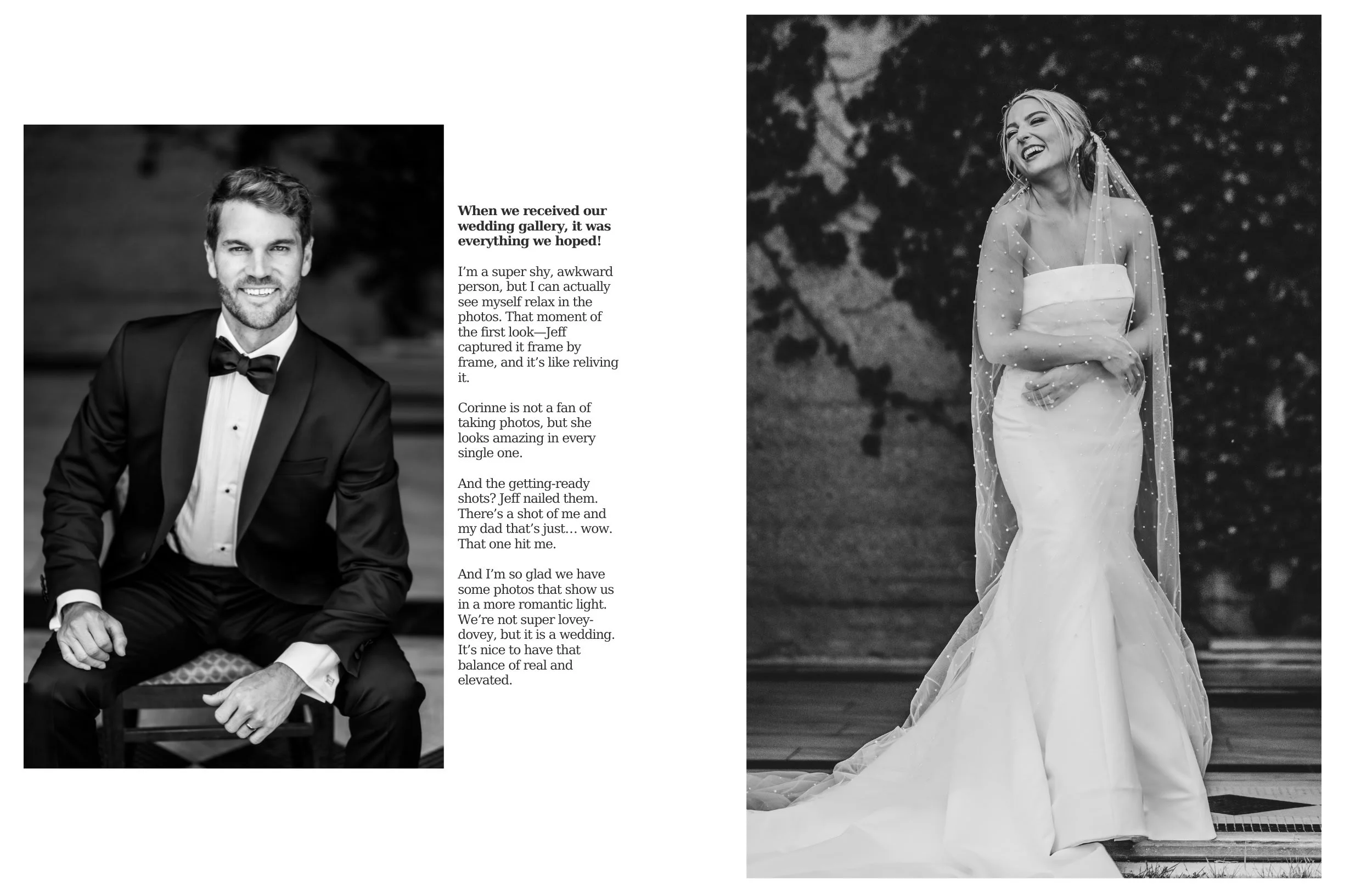 bride and groom individual portraits black and white