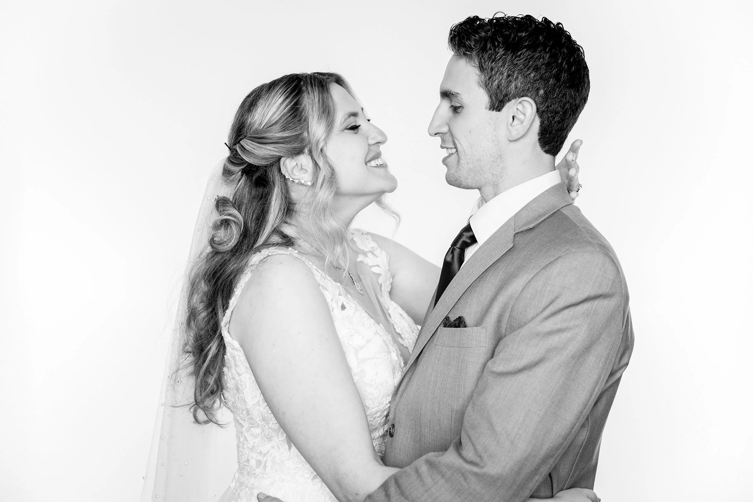 Portrait station classic black and white photos of the bride and groom