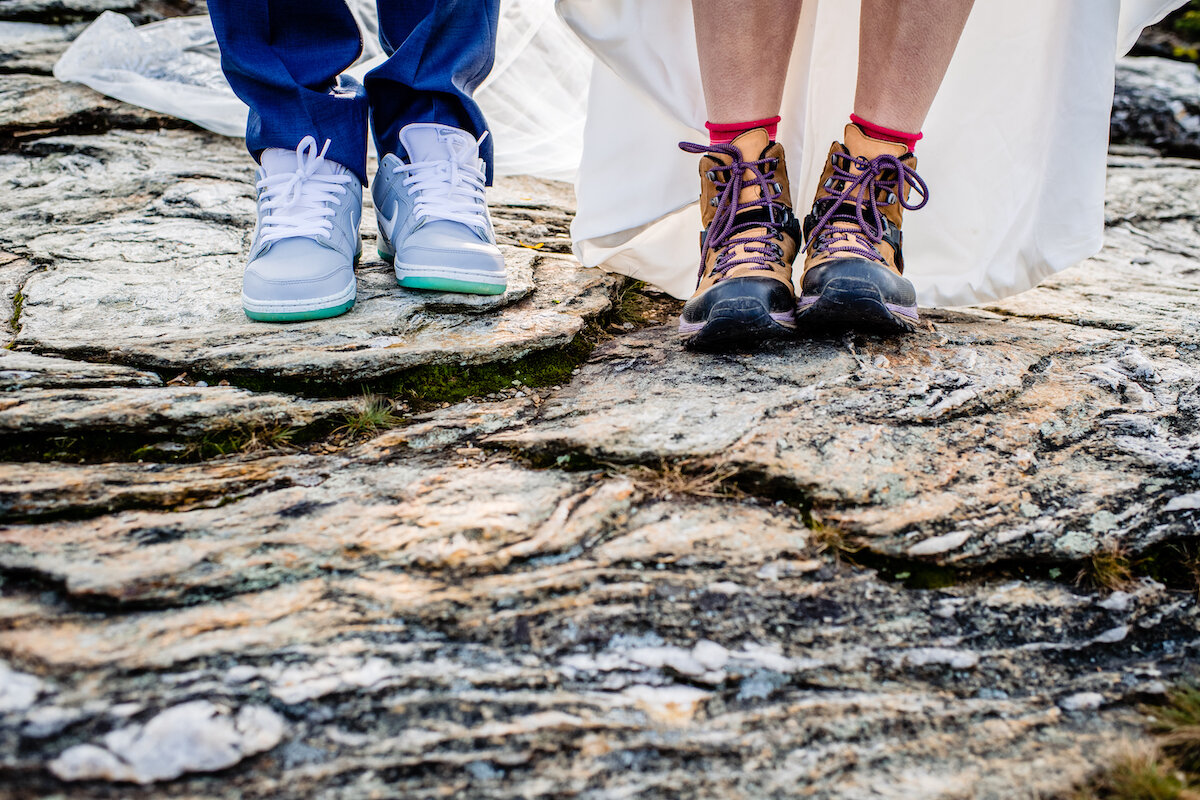 Bride and groom hiking shoes