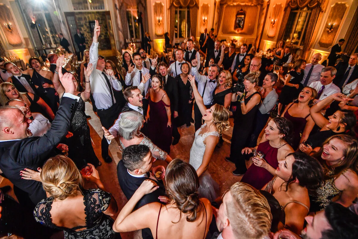 View from above of guests on the dance floor