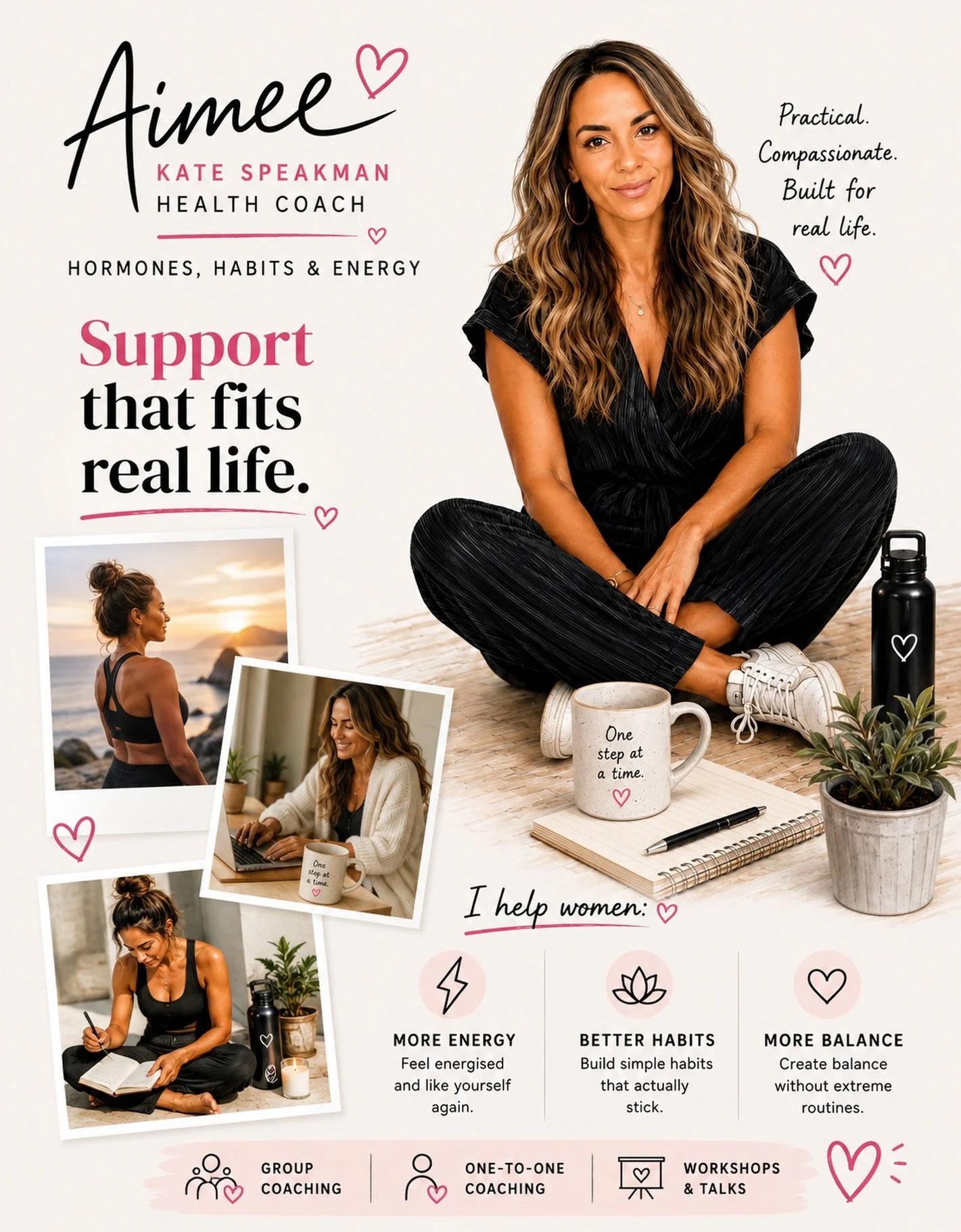 Most people already know what they &ldquo;should&rdquo; be doing. They just need support that fits real life.

I&rsquo;m Aimee Kate, a Health &amp; Wellbeing Coach specialising in hormones, habits &amp; energy.

I help people who are tired of running