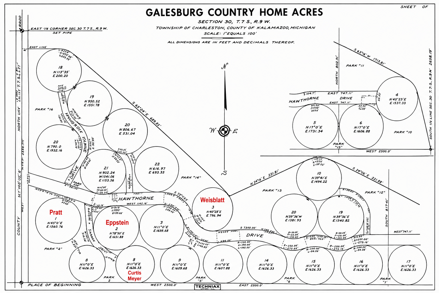 The original Galesburg Country Home Acres plat, Frank Lloyd Wright (1947)