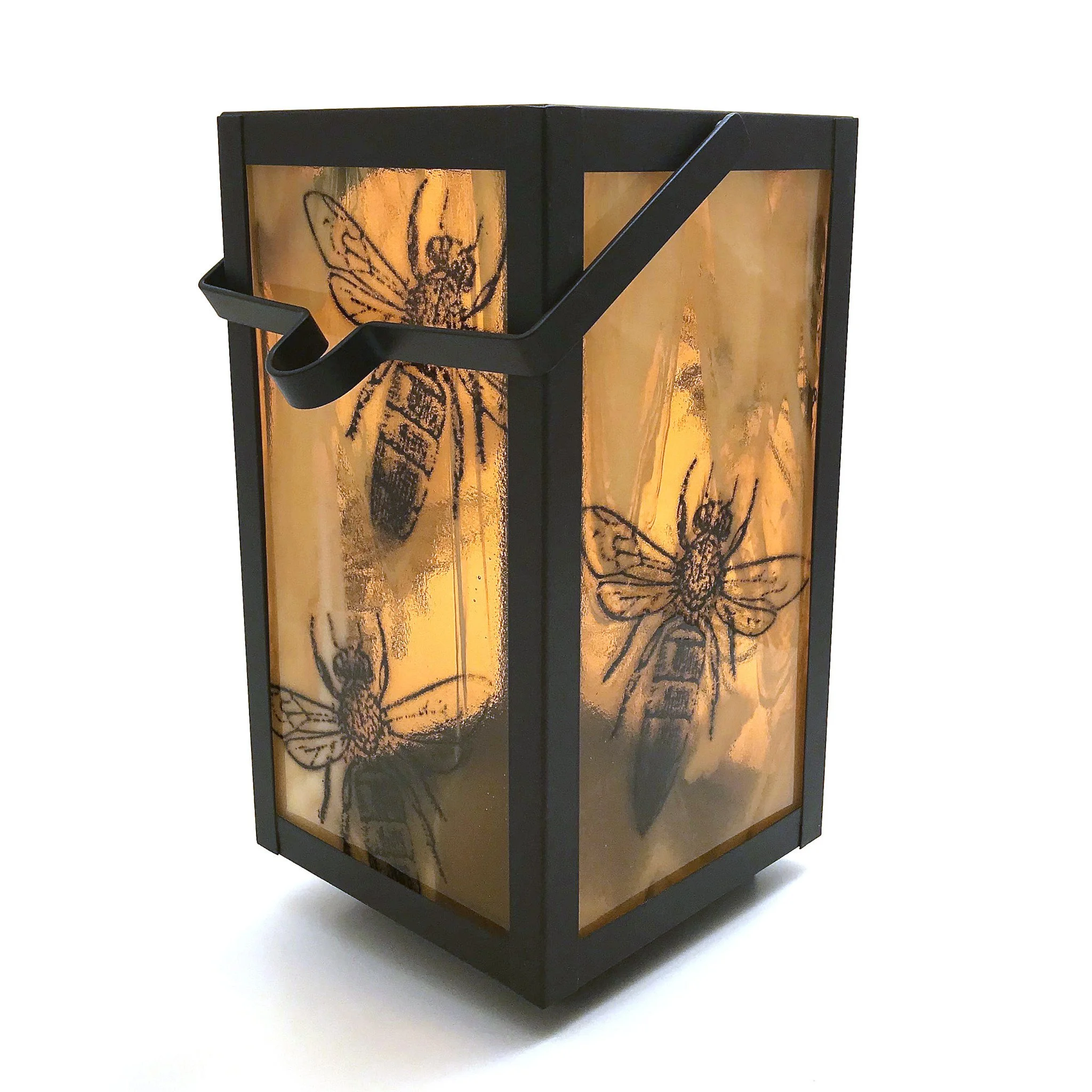 Amber Bees Lantern 10.5” tall