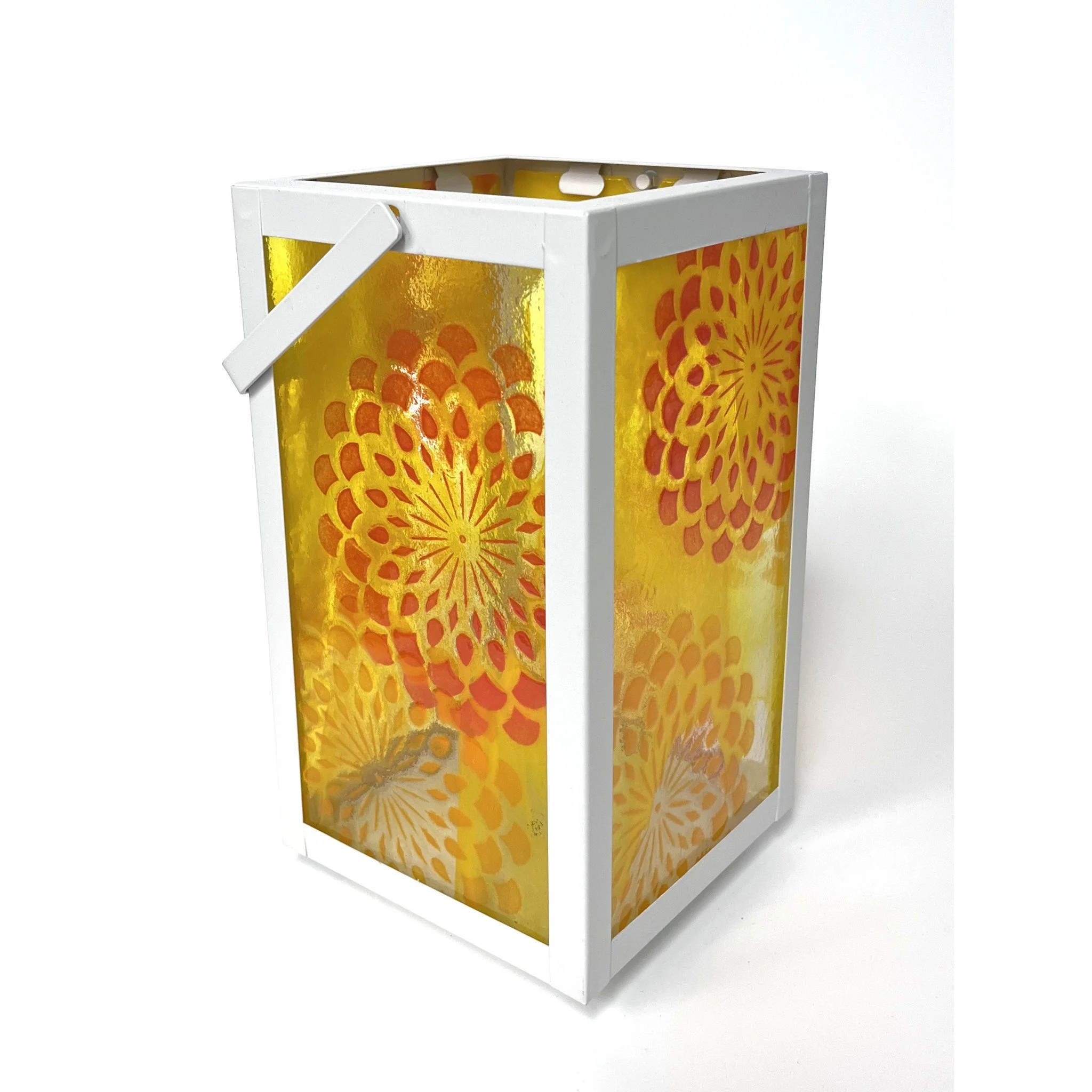 Golden Chrysanthemums Lantern 10.5" tall