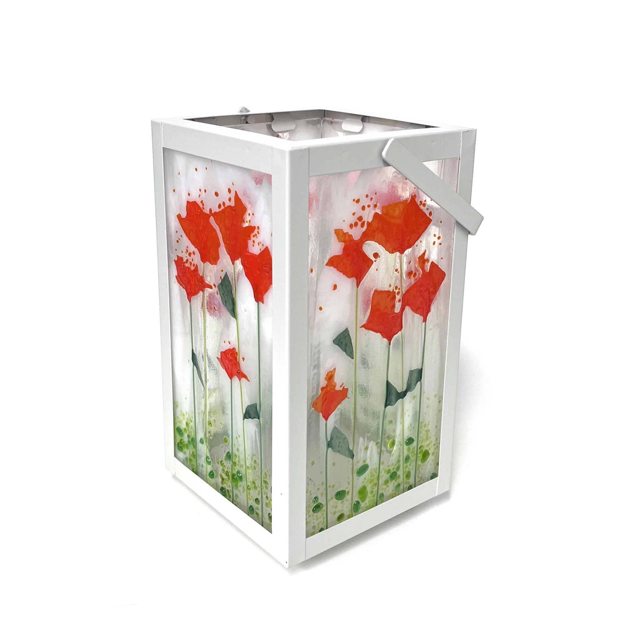 Orange Poppies Lantern 10.5" tall