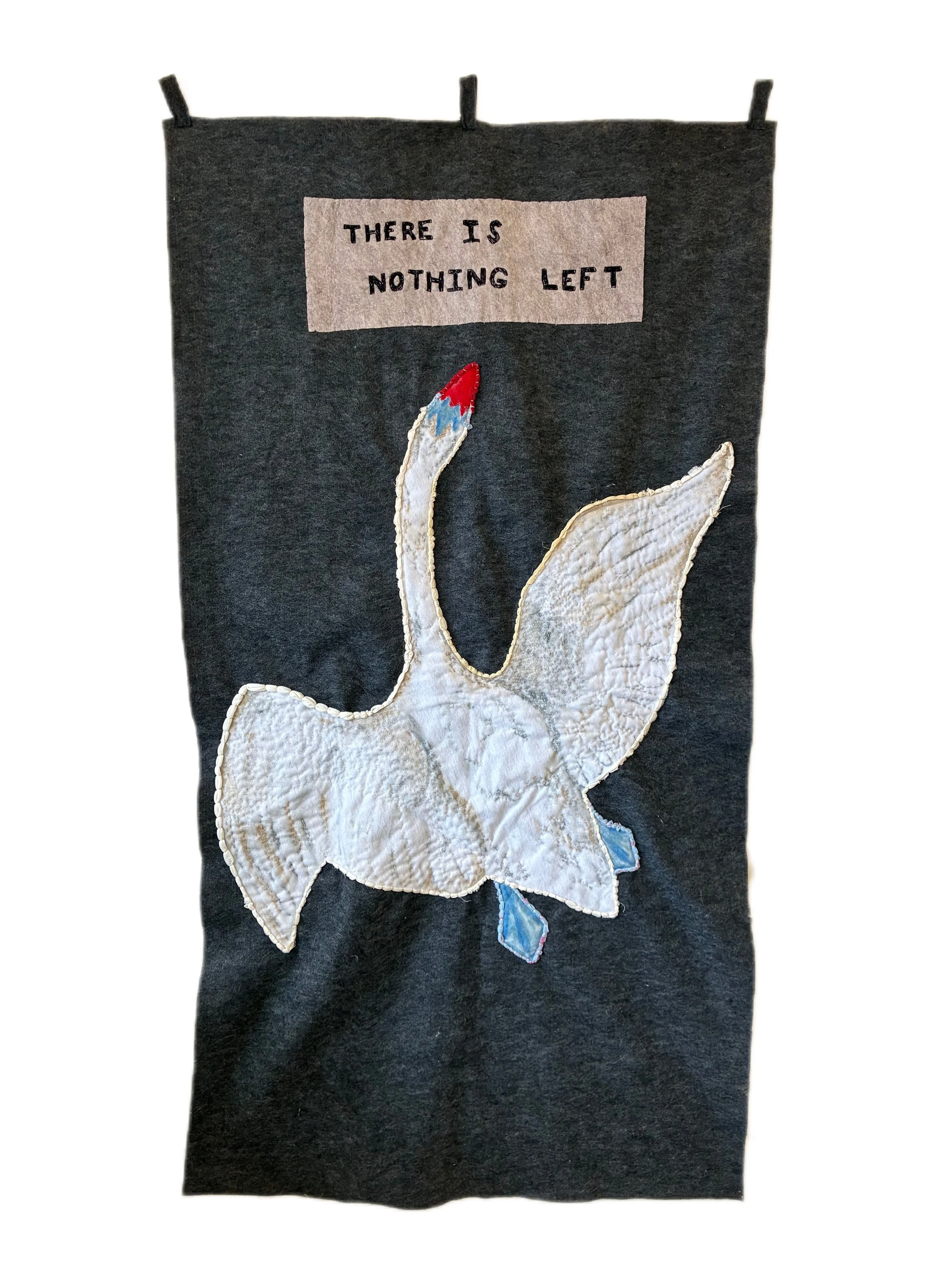 Swans I, felt, latex paint, thread, cotton fabric, size, 2026