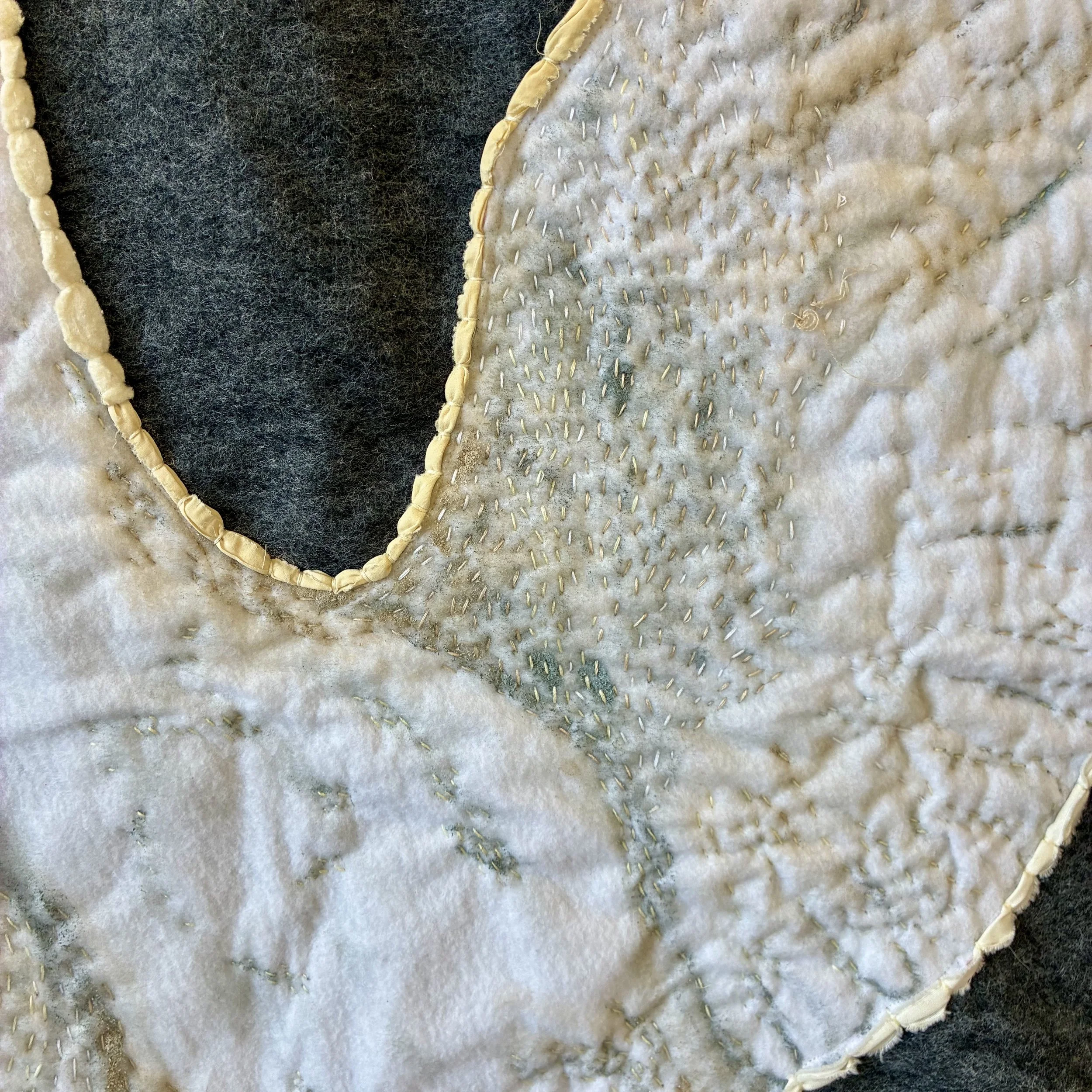 Swans I (detail), felt, latex paint, thread, cotton fabric, size, 2026
