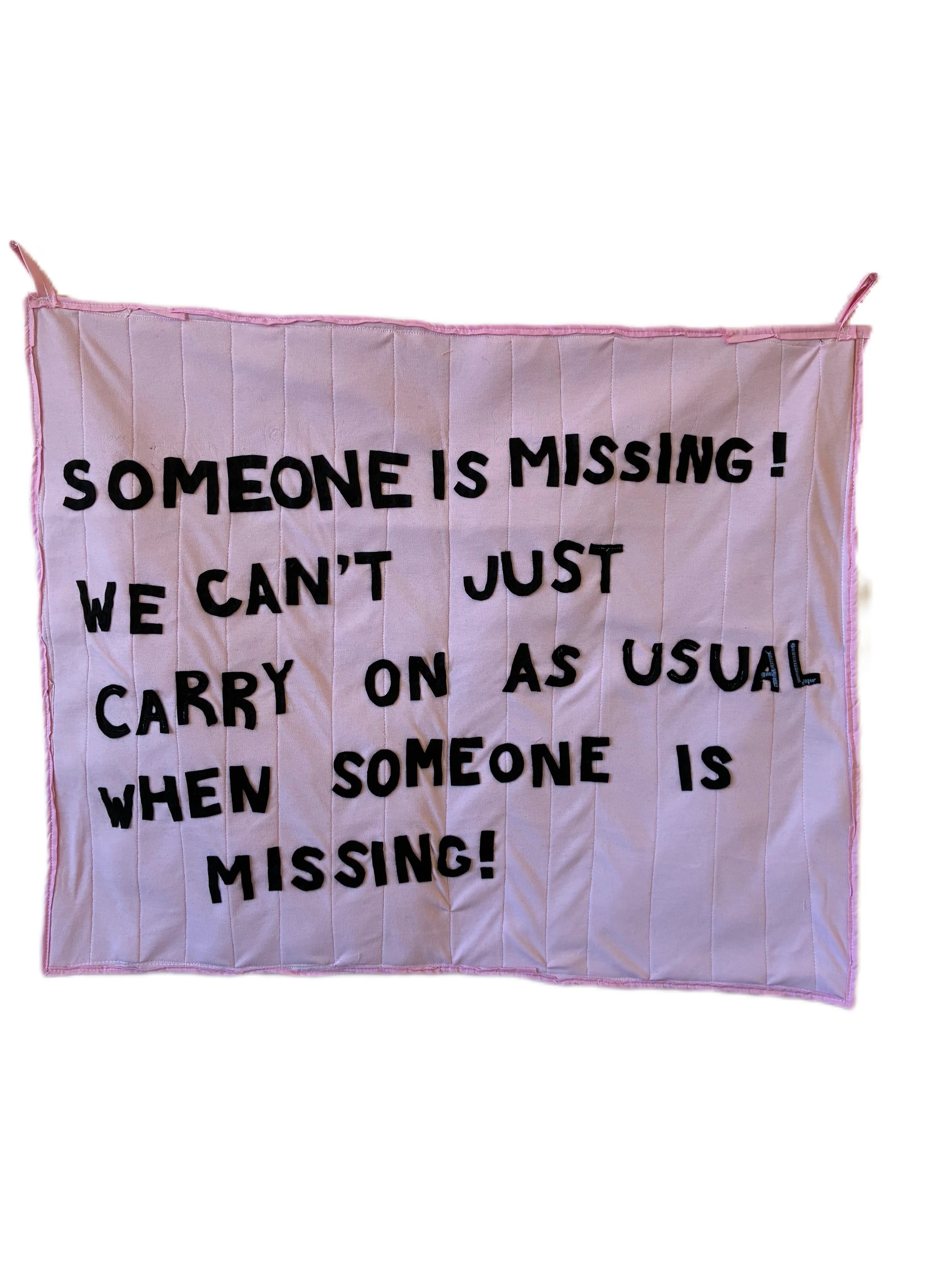 Missing Quilt, cotton fabric, thread, felt, batting, 24.5" x 30.5", 2026