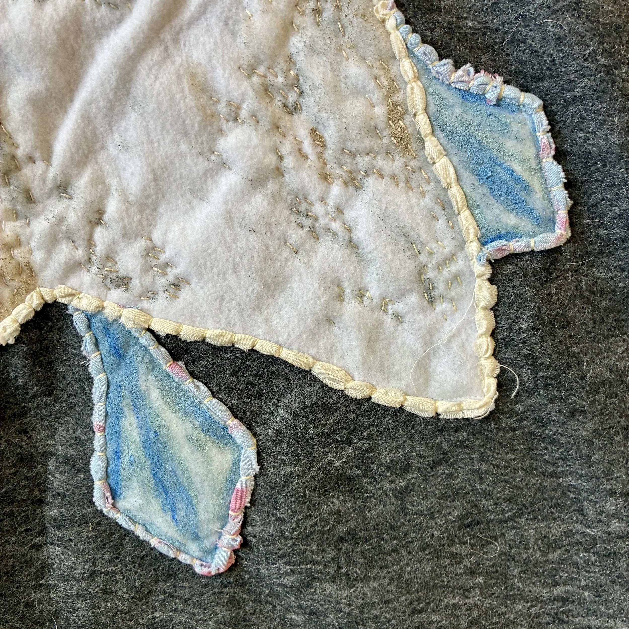 Swans I (detail), felt, latex paint, thread, cotton fabric, size, 2026