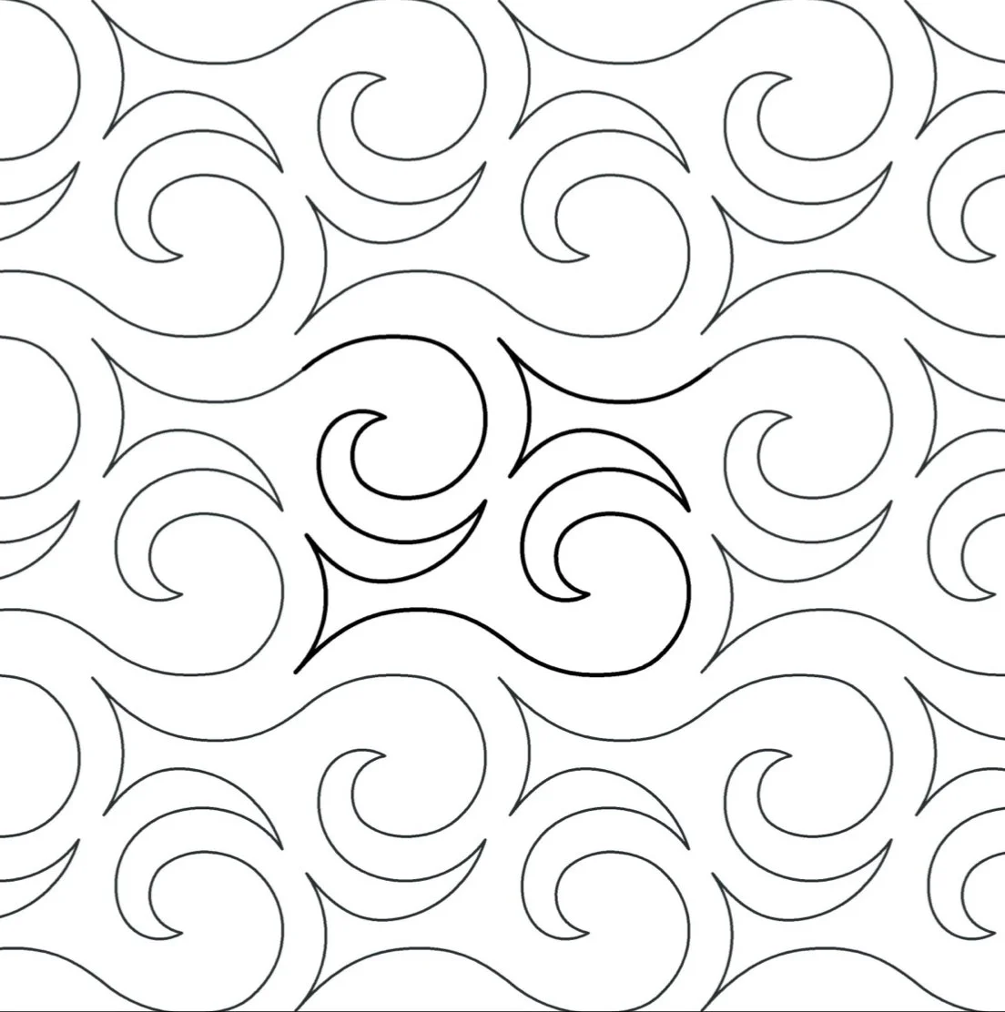 Black and white pattern of swirling waves.