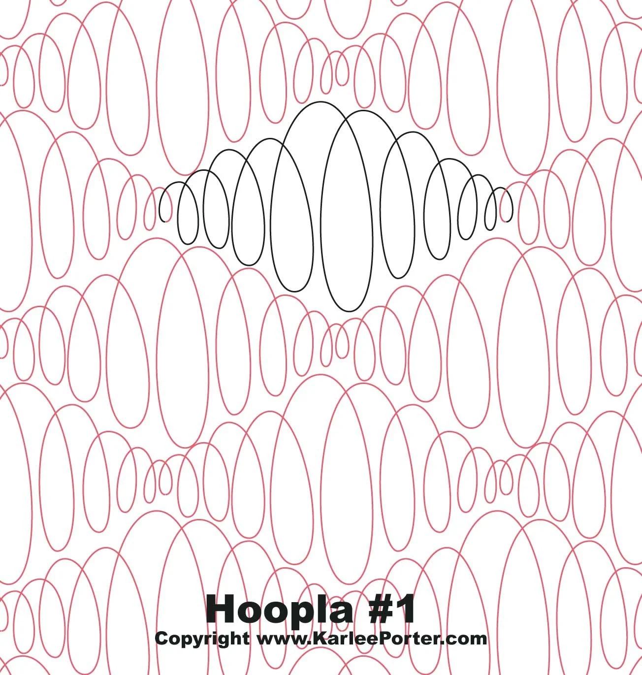 A visual pattern of overlapping red ellipses with a central arrangement of black ellipses on a white background, labeled 'Hoopla #1' by Karlee Porter.