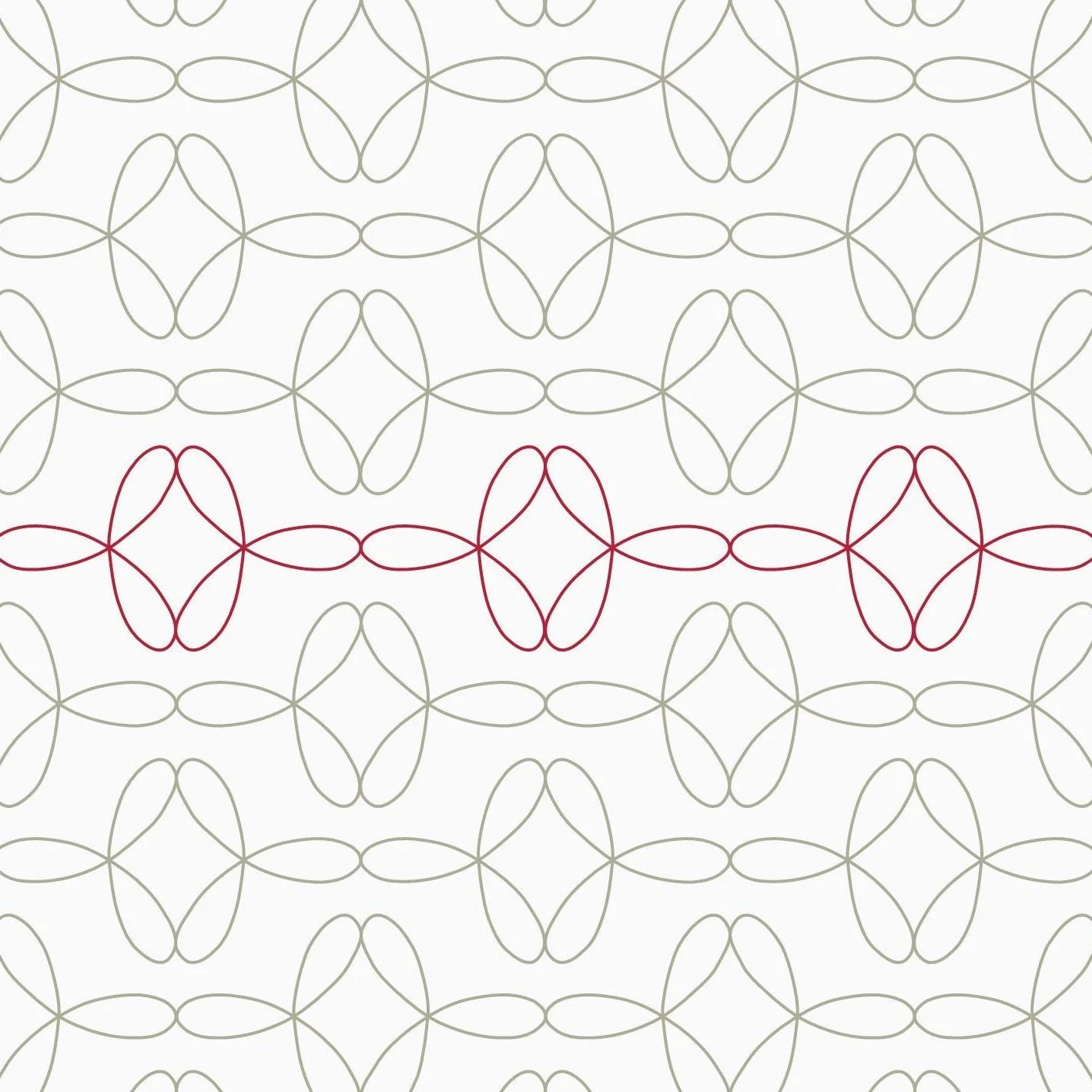 Pattern of interconnected ovals and diamonds, with one row of red lines among rows of gray lines.