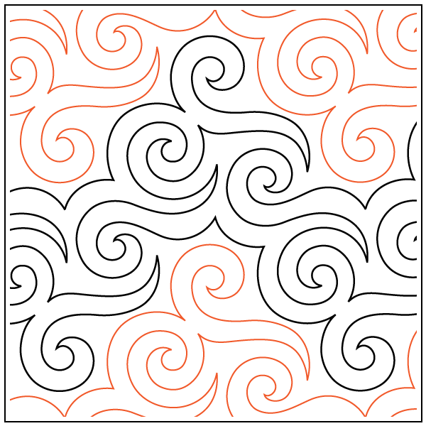 A pattern of swirling lines in black and orange creating a decorative, abstract design.