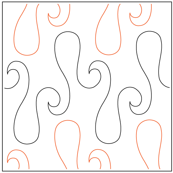 A pattern of abstract, curving lines in black and orange on a white background.