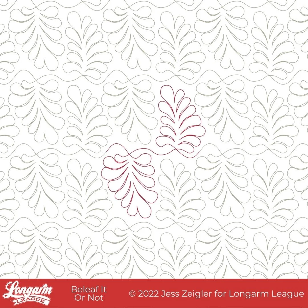 Pattern of leaf outlines with two leaves highlighted in red, part of a repetitive design.