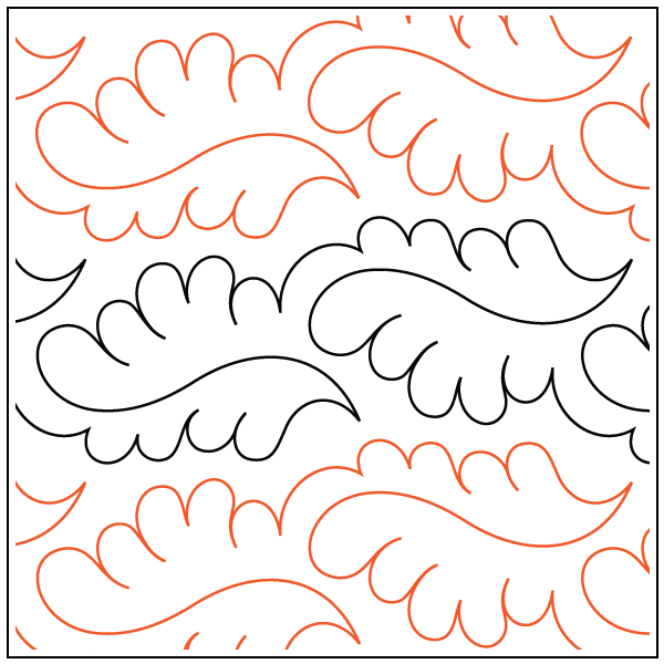 A pattern of overlapping feather-shaped outlines in black and orange.