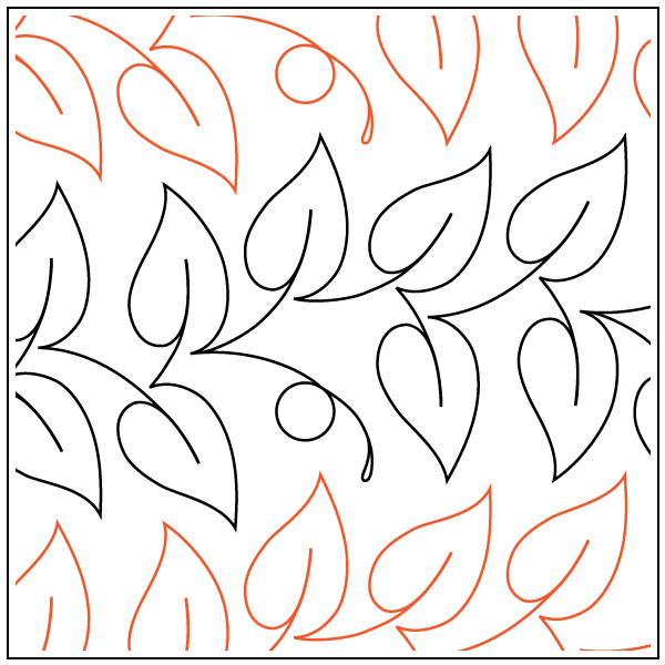Outline drawing of leaves in black and orange on a white background.