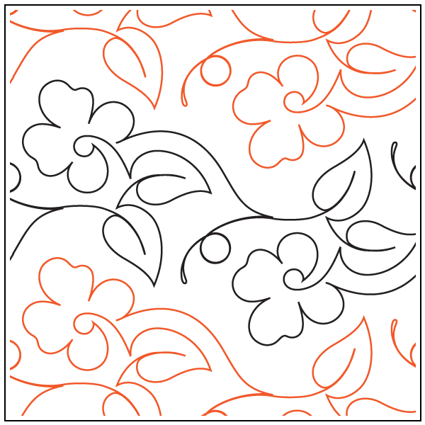 A seamless pattern of artistic floral and leaf outlines in black and orange on a white background.