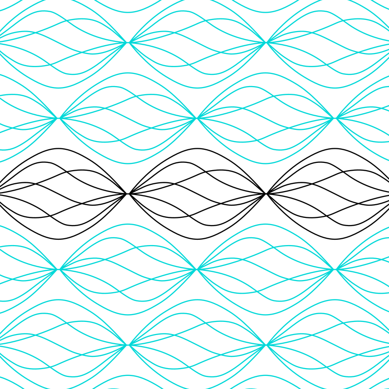 A digital pattern of interconnected, curved lines in teal and black forming a symmetrical, wave-like design.