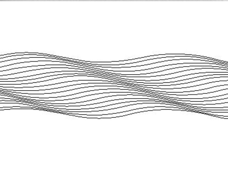 Abstract black wavy lines on a white background creating a flowing pattern.