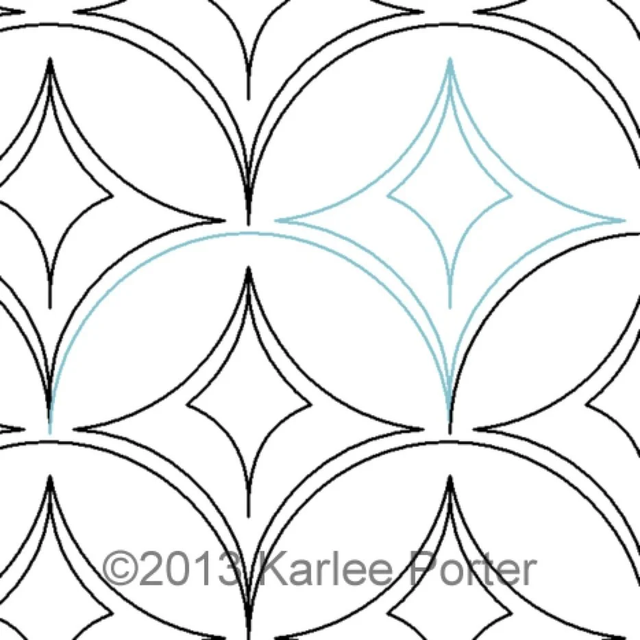 A black and white geometric pattern with a single light blue diamond shape highlighted, consisting of interconnected arcs and diamond outlines.