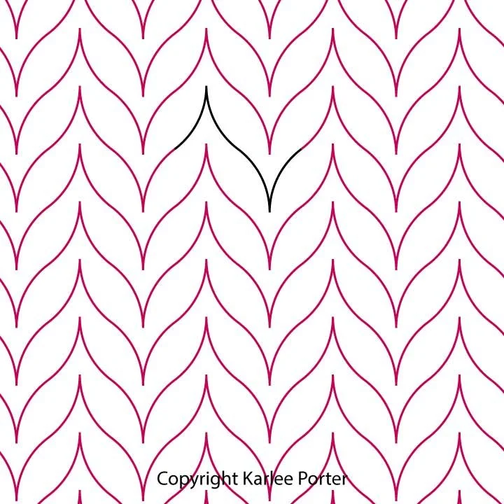 Pattern of pink and black leaf-like shapes on a white background.
