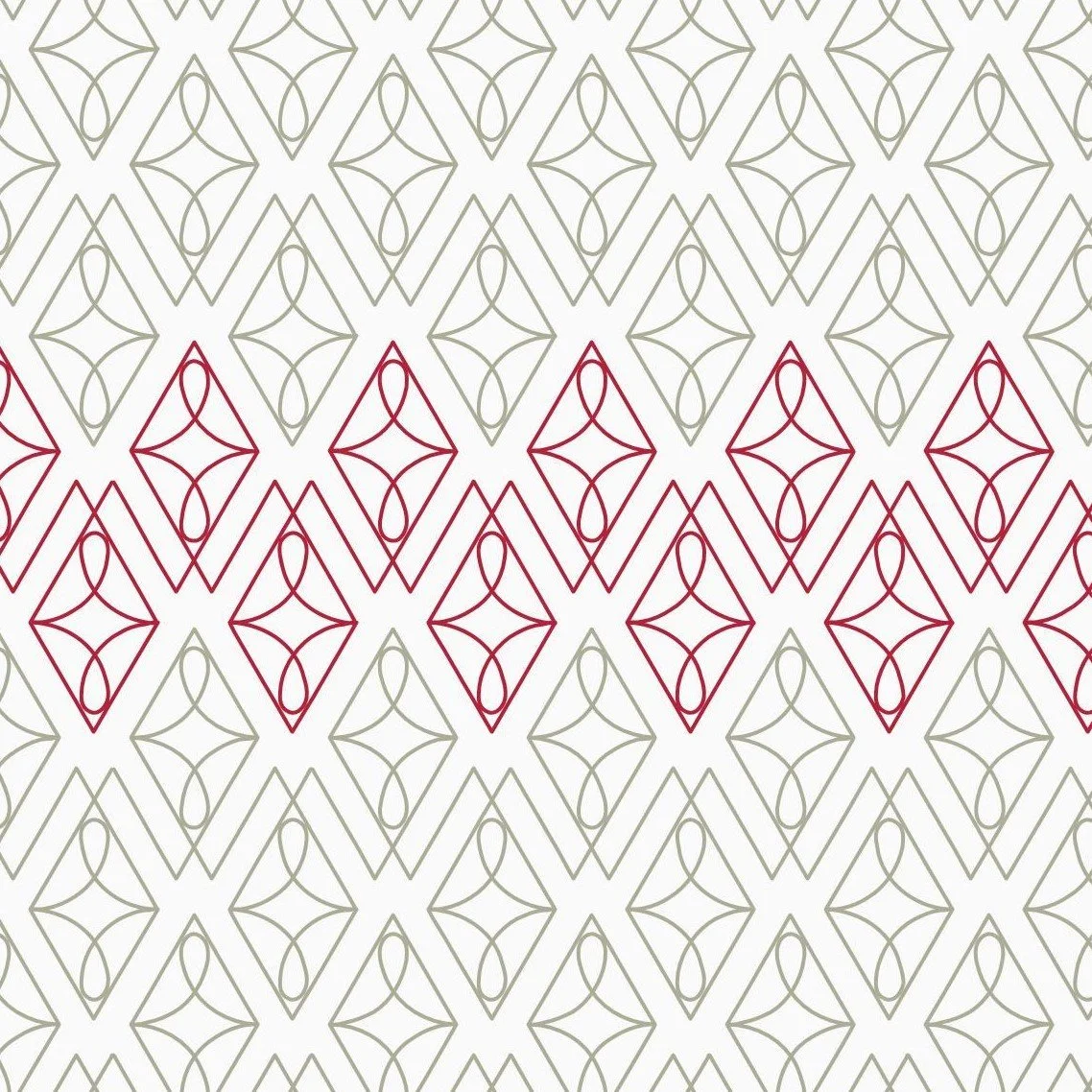 Pattern of interconnected geometric shapes in red and gray on a white background.