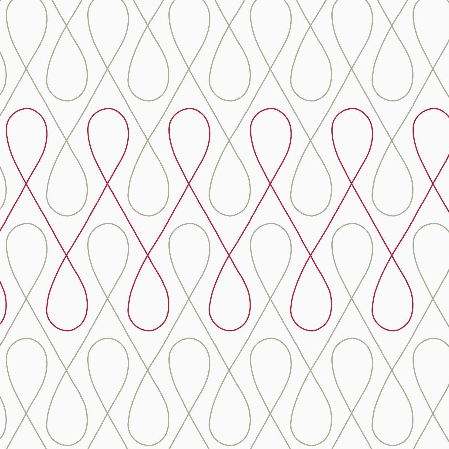 A pattern of interconnected loops in beige and red on a white background.