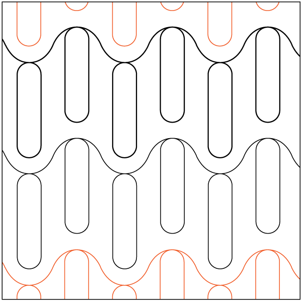 A pattern of black lines forming elongated oval shapes, with orange lines creating additional abstract shapes at the top and bottom, on a white background.